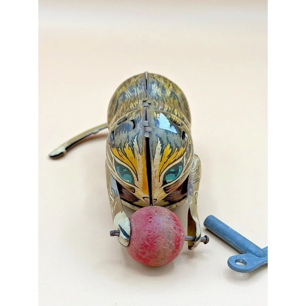 1930s Marx Tin Litho Mechanical Cat Wooden Ball Toy Key Parts Repair